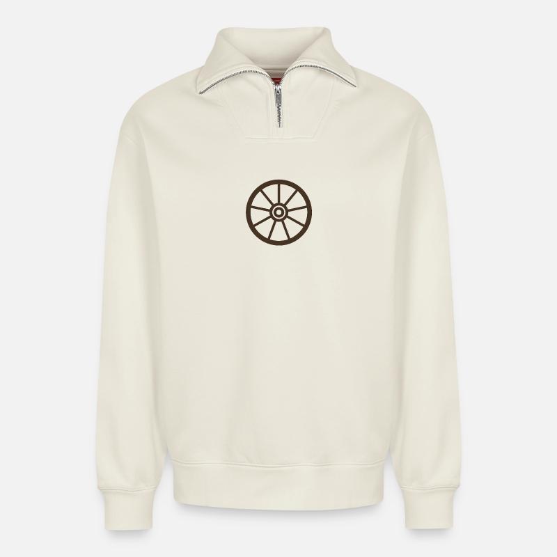 Roue - Sweat unisexe décontracté en coton biologique à demi-zip – de SPREAD - blanc cassé