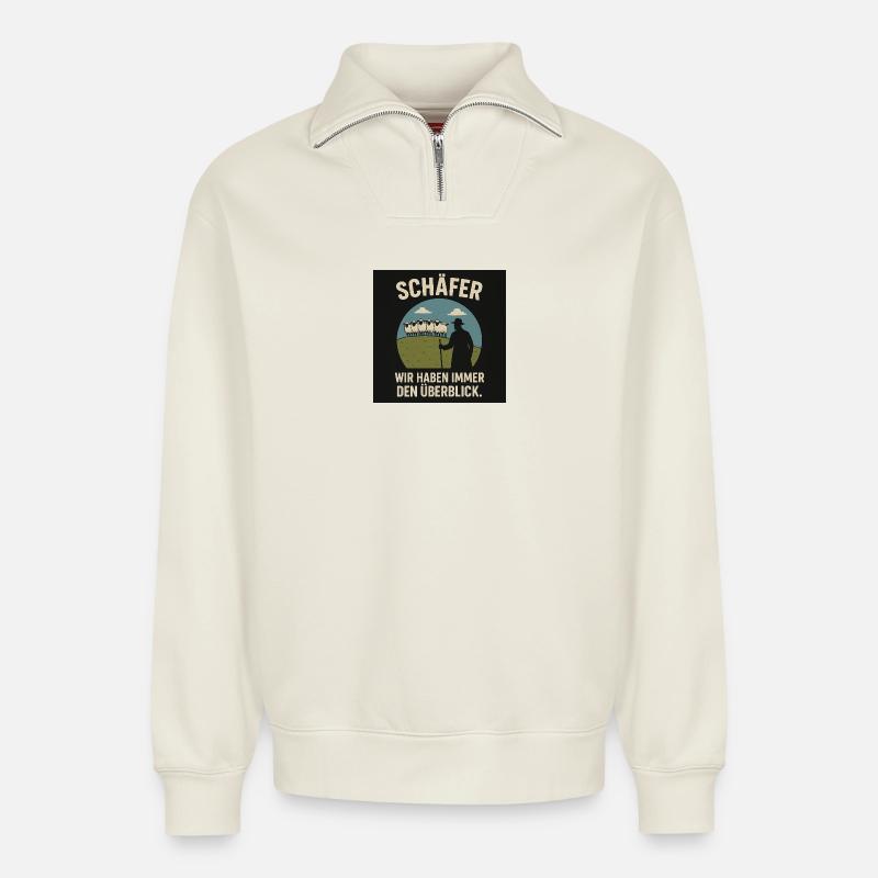 Schäferblick Wir haben Überblick - Relaxed Unisex Organic Half Zip Sweatshirt – von SPREAD - Naturweiß