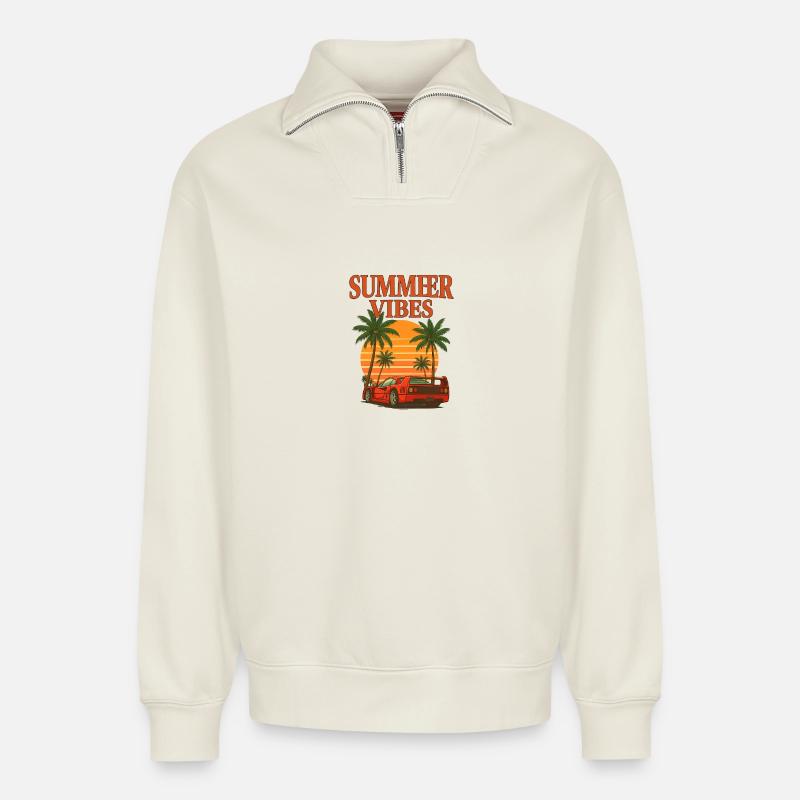Summer Vibes - Dream Car - Relaxed Unisex Organic Half Zip Sweatshirt – von SPREAD - Naturweiß