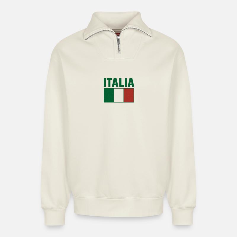Italia - Relaxed Unisex Organic Half Zip Sweatshirt – von SPREAD - Naturweiß