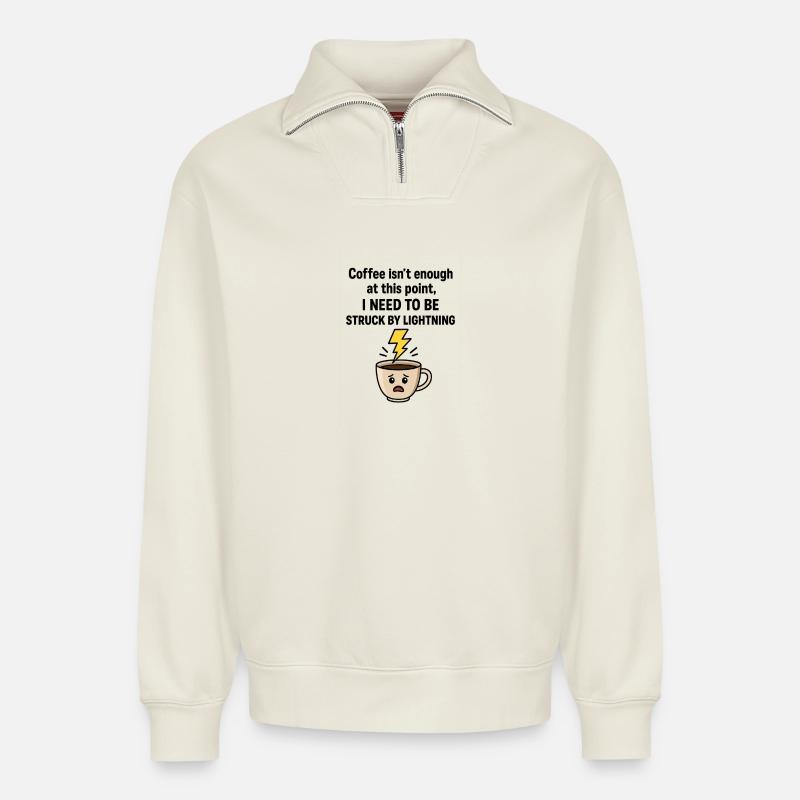 Kaffeekrähtesurrealismus Illustration - Relaxed Unisex Organic Half Zip Sweatshirt – von SPREAD - Naturweiß