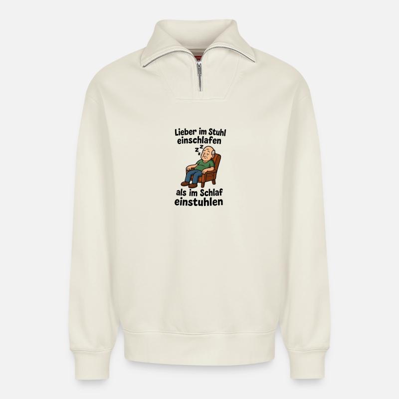 Stuhl einschlafen einstuhlen - Relaxed Unisex Organic Half Zip Sweatshirt – von SPREAD - Naturweiß