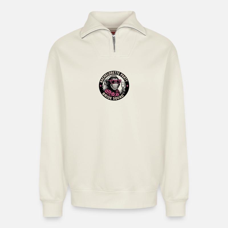 JGA - Bachelorette Affe Brautteam Design - Relaxed Unisex Organic Half Zip Sweatshirt – von SPREAD - Naturweiß