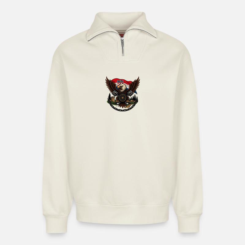 Croatian Imperial Crusader Eagle - Relaxed Unisex Organic Half Zip Sweatshirt – by SPREAD - off white