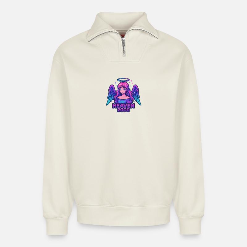 Conception d’ange céleste - Sweat unisexe décontracté en coton biologique à demi-zip – de SPREAD - blanc cassé