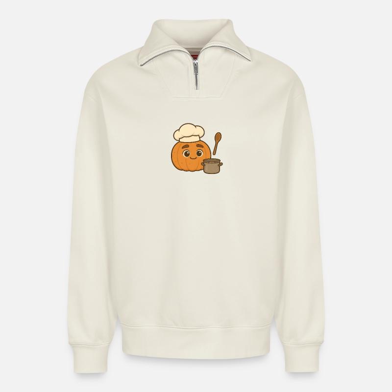 Freddie Pumpkin 3 - Relaxed Unisex Organic Half Zip Sweatshirt – von SPREAD - Naturweiß