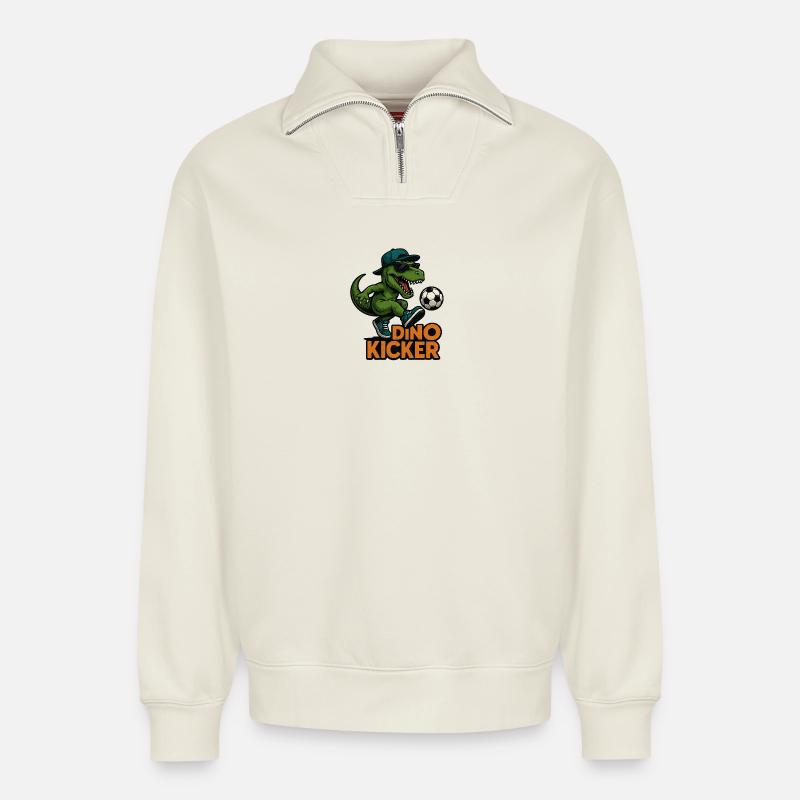 Fußball Dino - Relaxed Unisex Organic Half Zip Sweatshirt – von SPREAD - Naturweiß