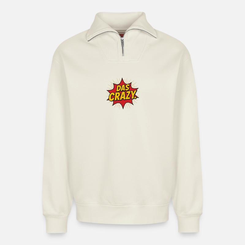 Comic Explosion Text Design - Relaxed Unisex Organic Half Zip Sweatshirt – von SPREAD - Naturweiß