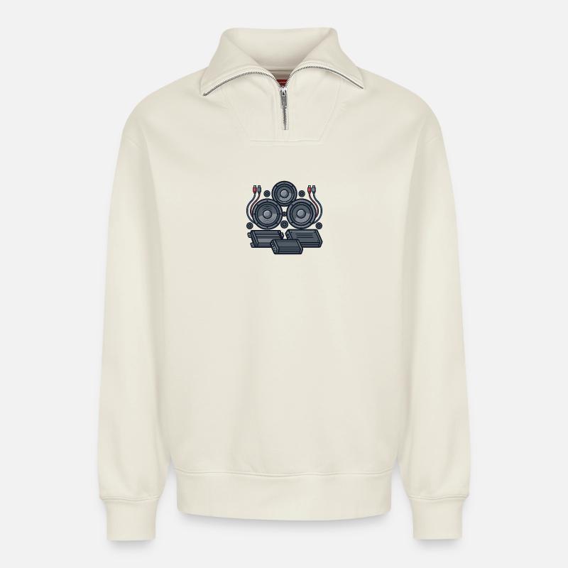 Gestaltung der Tontechnik - Relaxed Unisex Organic Half Zip Sweatshirt – von SPREAD - Naturweiß