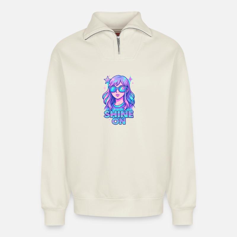 Kosmische Träumerin Mädchen Illustration - Relaxed Unisex Organic Half Zip Sweatshirt – von SPREAD - Naturweiß