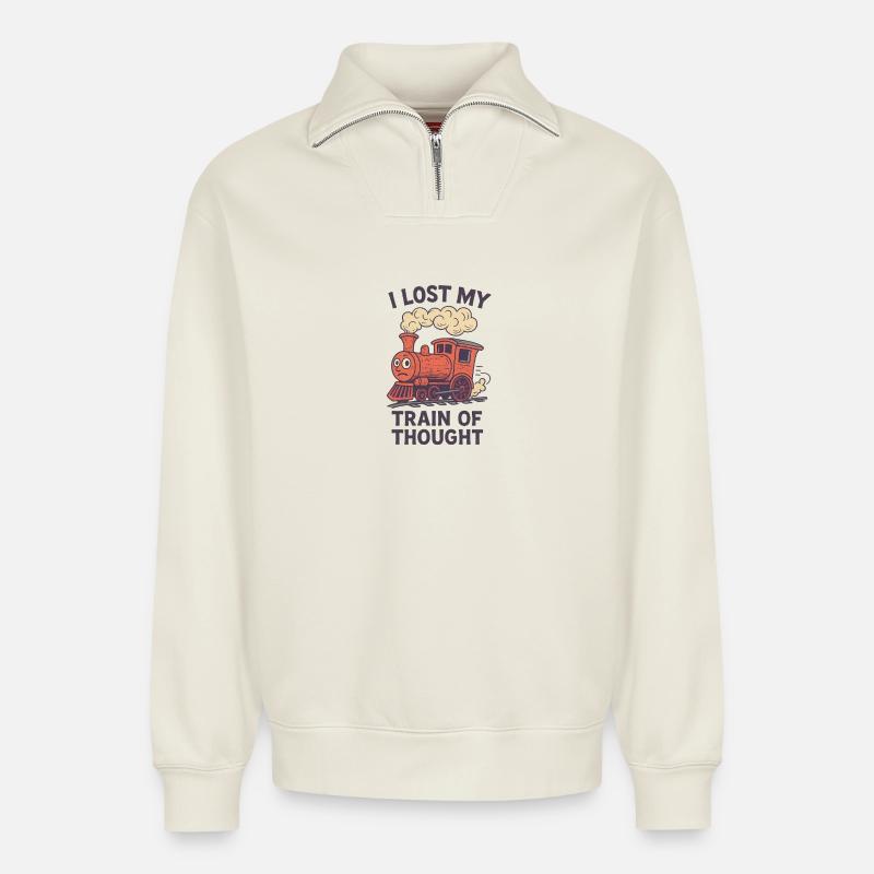 Train de la pensée Design - Sweat unisexe décontracté en coton biologique à demi-zip – de SPREAD - blanc cassé