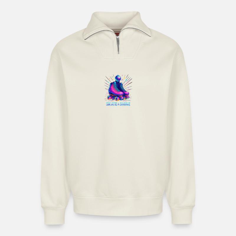 Neon Roller Derby Stil - Relaxed Unisex Organic Half Zip Sweatshirt – von SPREAD - Naturweiß