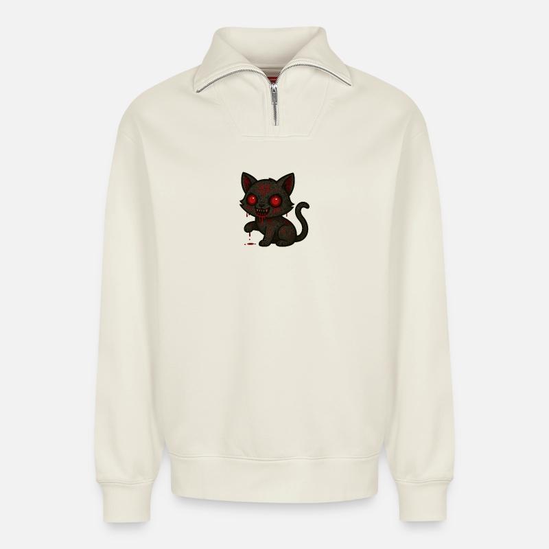 Chat Sombre Occulte - Sweat unisexe décontracté en coton biologique à demi-zip – de SPREAD - blanc cassé