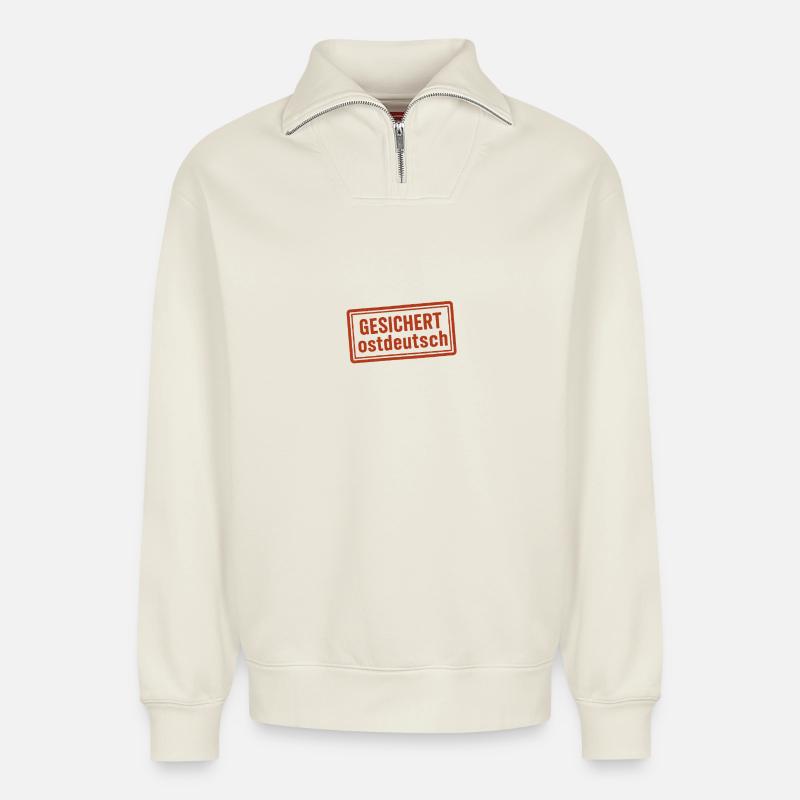 Secured East German - Relaxed Unisex Organic Half Zip Sweatshirt – by SPREAD - off white