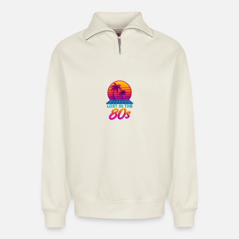 Neon 80er Retro Sonnenuntergang - Relaxed Unisex Organic Half Zip Sweatshirt – von SPREAD - Naturweiß