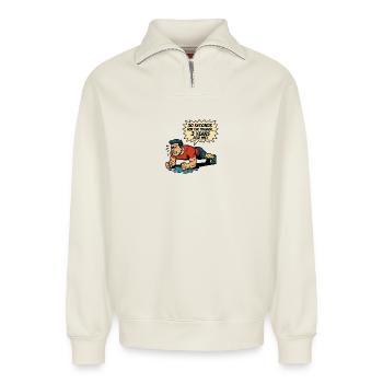 Funny Retro Gym Comic – Plank Struggle - Relaxed Unisex Organic Half Zip Sweatshirt – von SPREAD - Naturweiß - Vorne