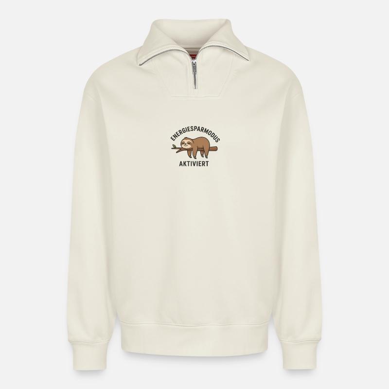 Energy Saving Slack Sloth Design - Relaxed Unisex Organic Half Zip Sweatshirt – by SPREAD - off white