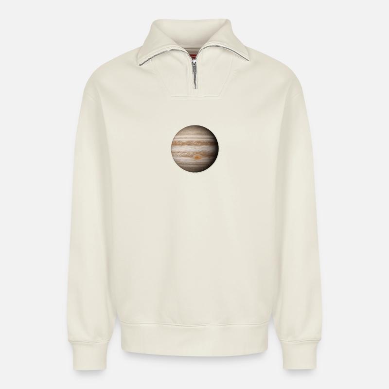 Jupiter - Planet Jupiter  - Relaxed Unisex Organic Half Zip Sweatshirt – von SPREAD - Naturweiß