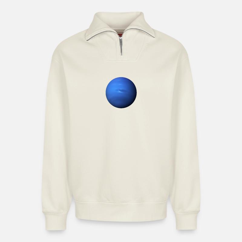 Neptune - Planète Neptune - Sweat unisexe décontracté en coton biologique à demi-zip – de SPREAD - blanc cassé