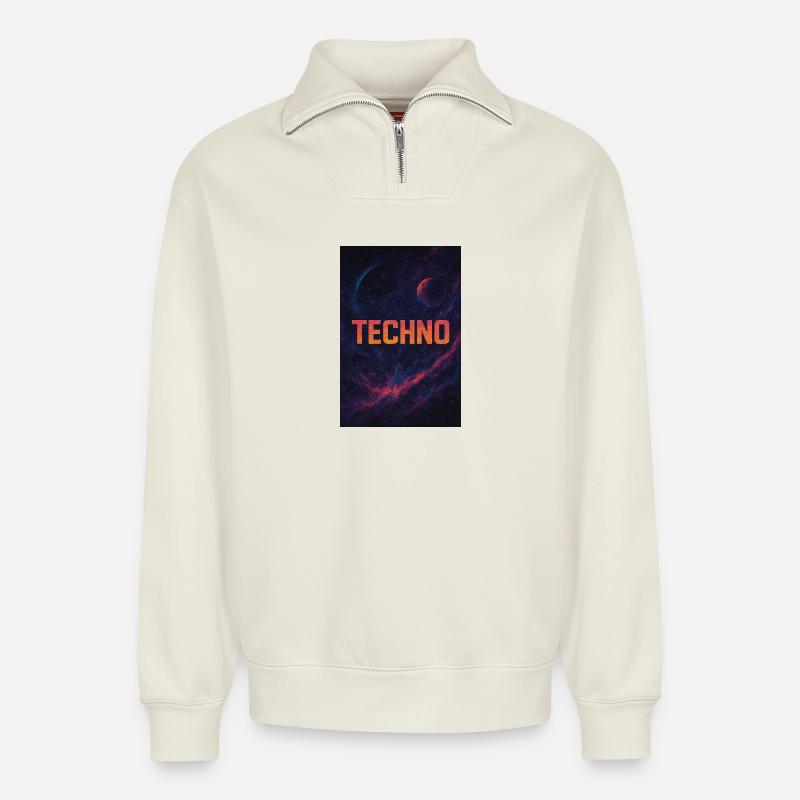 Futuristisches Weltraum Techno Design - Relaxed Unisex Organic Half Zip Sweatshirt – von SPREAD - Naturweiß