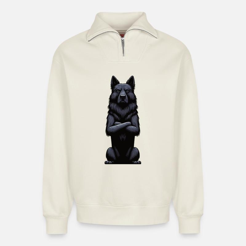 Schwarzer Schäferhund Schäferhundbesitzer  - Relaxed Unisex Organic Half Zip Sweatshirt – von SPREAD - Naturweiß