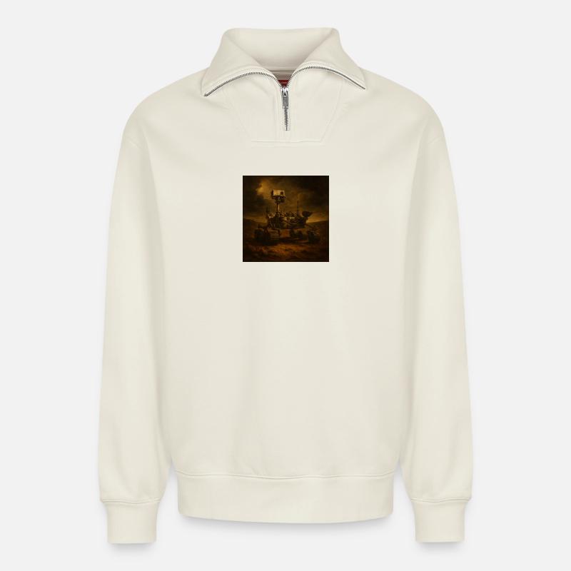 Mars Rover - Sweat unisexe décontracté en coton biologique à demi-zip – de SPREAD - blanc cassé