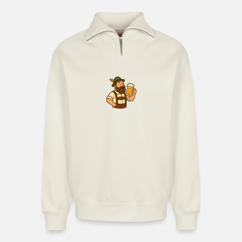 Bayerischer Biergarten–Motiv - Relaxed Unisex Organic Half Zip Sweatshirt – von SPREAD - Naturweiß