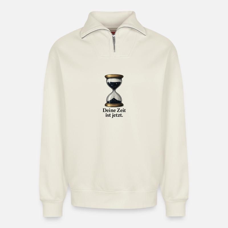 Deine_Zeit_ist_jetzt - Relaxed Unisex Organic Half Zip Sweatshirt – von SPREAD - Naturweiß