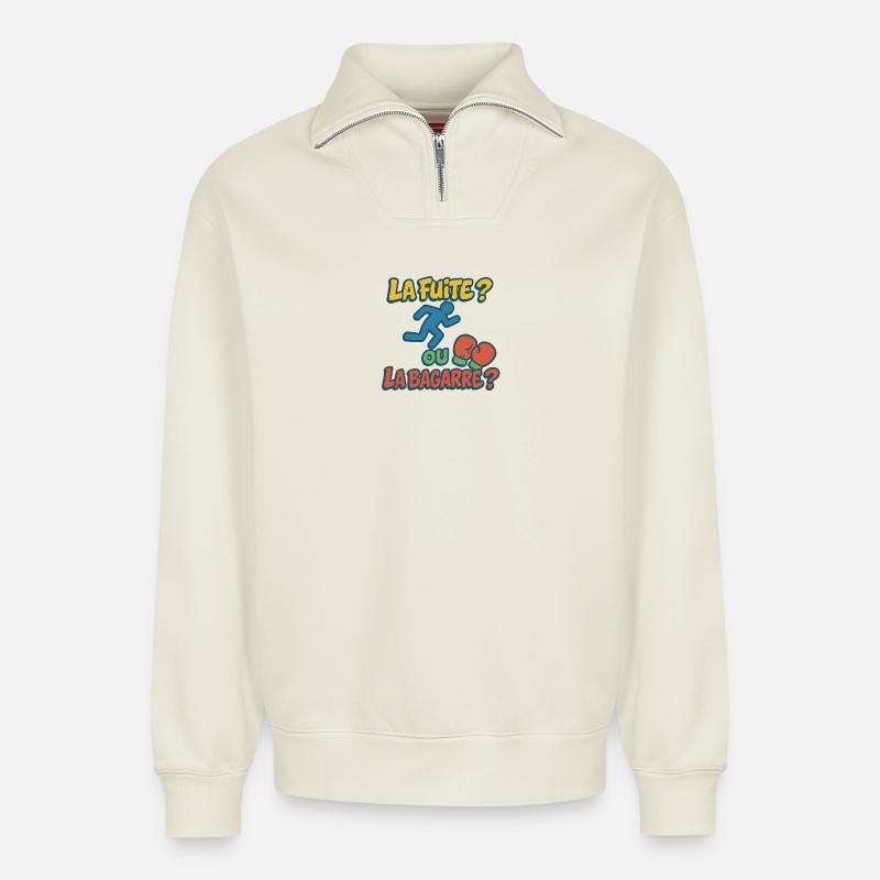 Flucht oder Kampf - Relaxed Unisex Organic Half Zip Sweatshirt – von SPREAD - Naturweiß