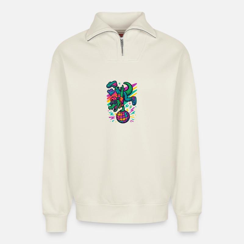 Breakdance Alligator - Relaxed Unisex Organic Half Zip Sweatshirt – by SPREAD - off white