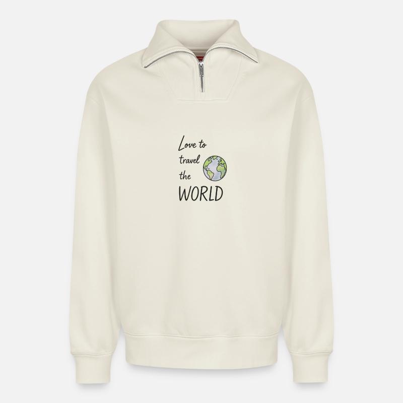 Reise Liebe Erde Illustration - Relaxed Unisex Organic Half Zip Sweatshirt – von SPREAD - Naturweiß