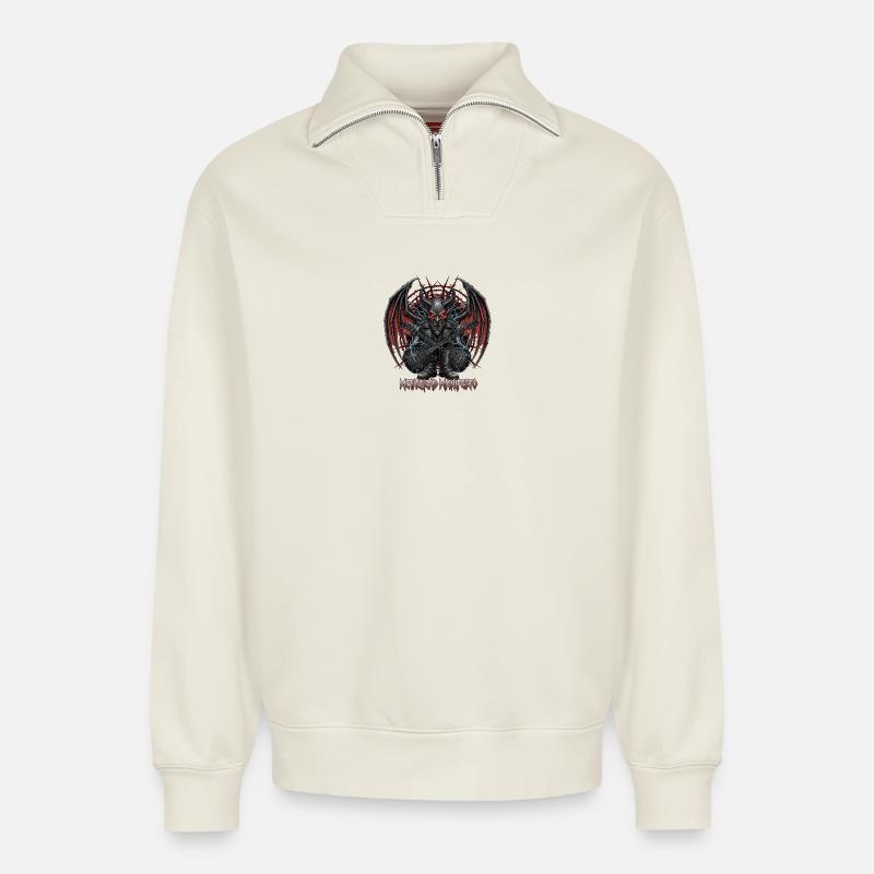 Dämonischer Gitarrist mit Flügeln - Relaxed Unisex Organic Half Zip Sweatshirt – von SPREAD - Naturweiß