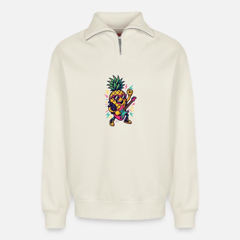 Music Ananas - Relaxed Unisex Organic Half Zip Sweatshirt – von SPREAD - Naturweiß