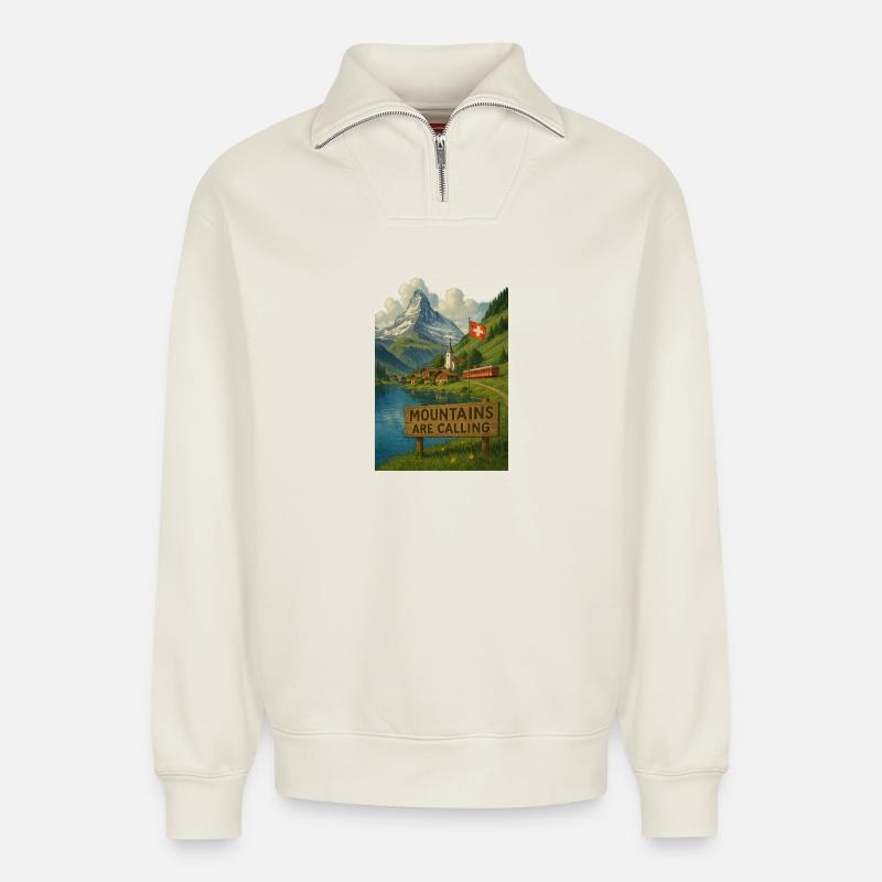 Swiss_alps - Relaxed Unisex Organic Half Zip Sweatshirt – von SPREAD - Naturweiß