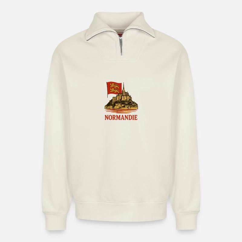 Mont Normand - Sweat unisexe décontracté en coton biologique à demi-zip – de SPREAD - blanc cassé