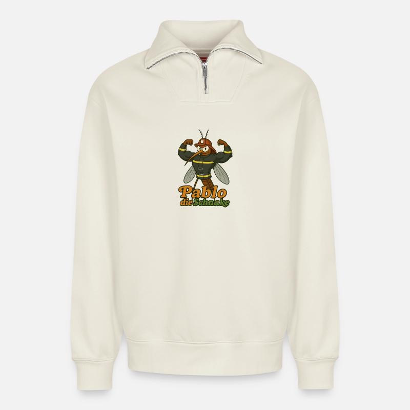 Pompier Pablo - Sweat unisexe décontracté en coton biologique à demi-zip – de SPREAD - blanc cassé