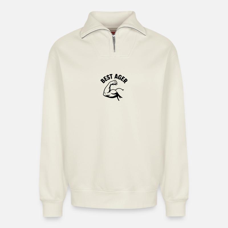 Starker Best Ager - Relaxed Unisex Organic Half Zip Sweatshirt – von SPREAD - Naturweiß