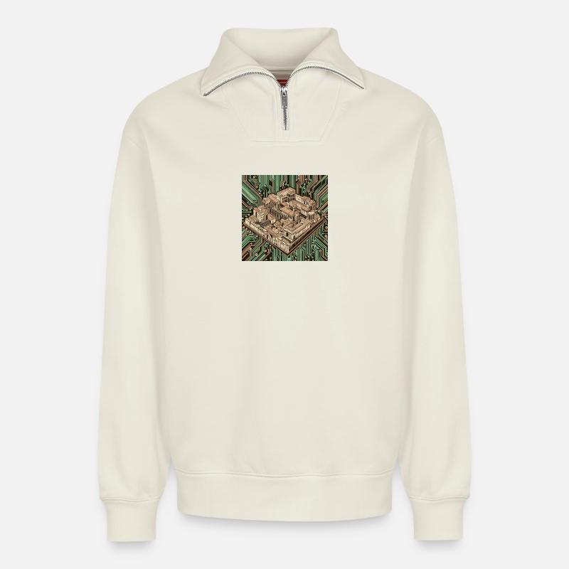 Urbis Digitalis - Sweat unisexe décontracté en coton biologique à demi-zip – de SPREAD - blanc cassé