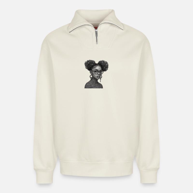 Modern Queen - Relaxed Unisex Organic Half Zip Sweatshirt – by SPREAD - off white