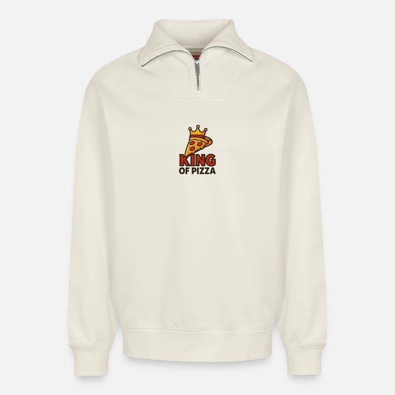 König der Pizza mit Krone - Relaxed Unisex Organic Half Zip Sweatshirt – von SPREAD - Naturweiß