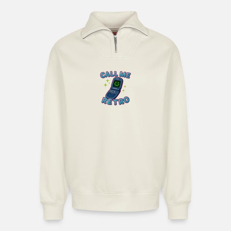 Retro Flip Phone Call Me Design - Relaxed Unisex Organic Half Zip Sweatshirt – von SPREAD - Naturweiß