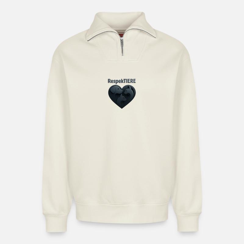 Respektierende Tierliebe Illustration - Relaxed Unisex Organic Half Zip Sweatshirt – von SPREAD - Naturweiß