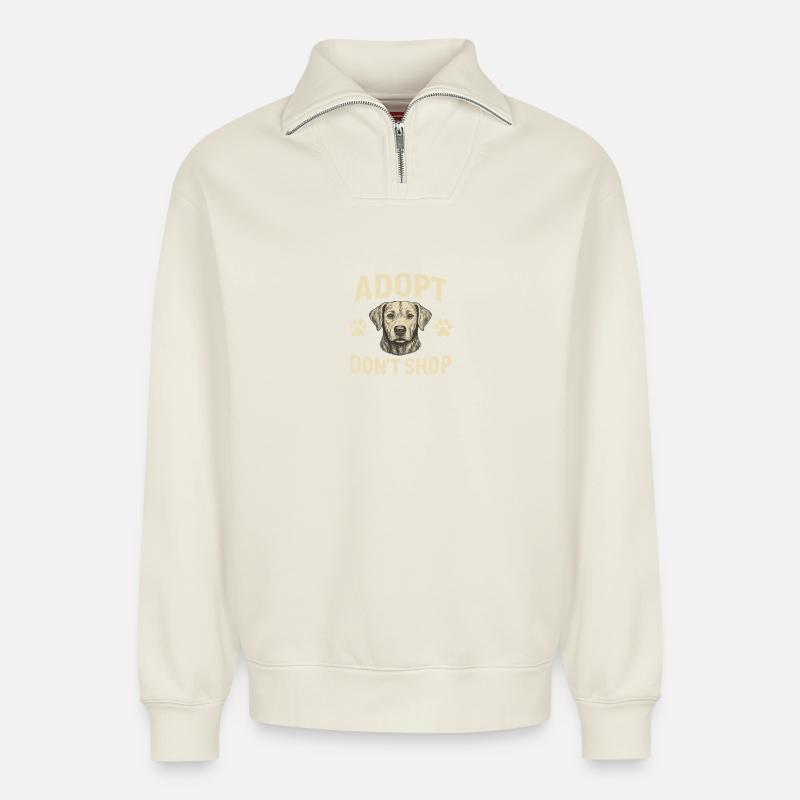 Hund Adoption Motiv Design - Relaxed Unisex Organic Half Zip Sweatshirt – von SPREAD - Naturweiß