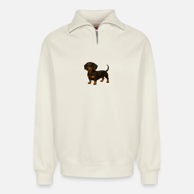Teckel - Sweat unisexe décontracté en coton biologique à demi-zip – de SPREAD - blanc cassé