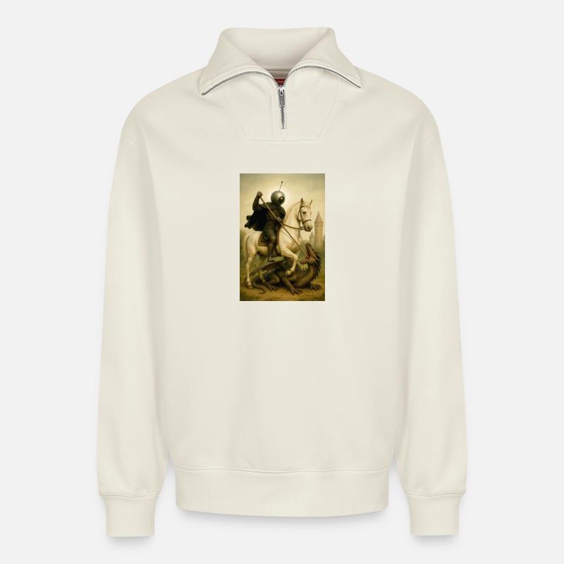 St. Georg der Bot - Relaxed Unisex Organic Half Zip Sweatshirt – von SPREAD - Naturweiß