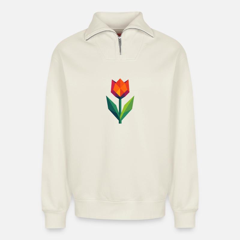 Tulpe | bunt geometrisch - Relaxed Unisex Organic Half Zip Sweatshirt – von SPREAD - Naturweiß