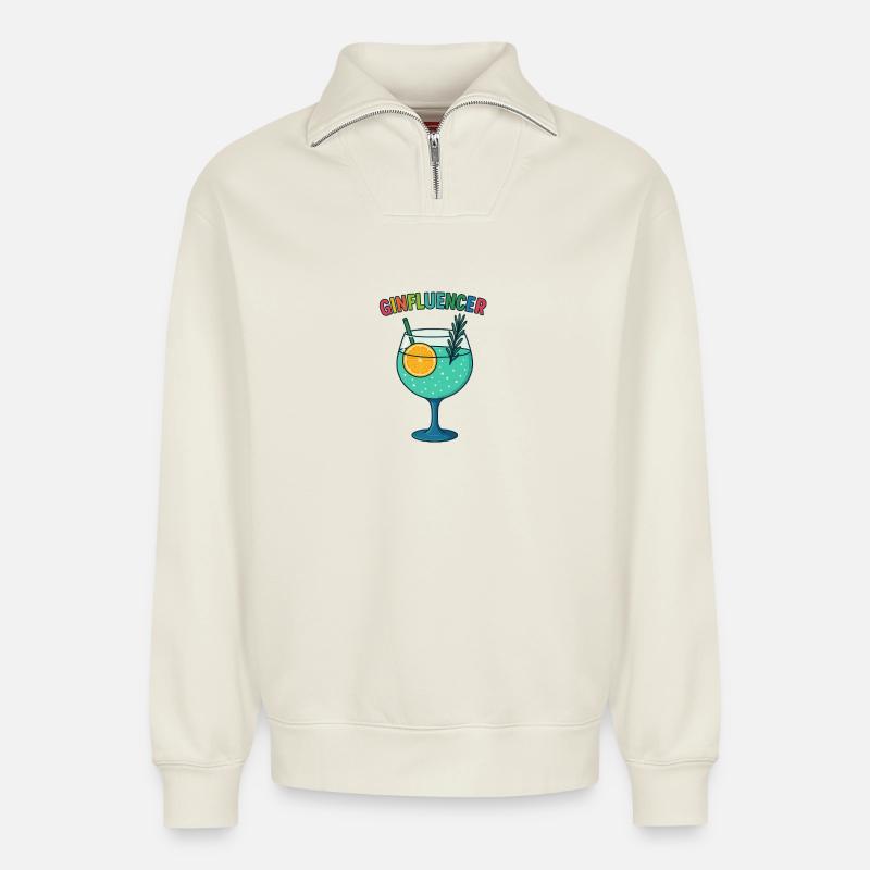 GinInfluencer Cocktail Illustration Gin - Relaxed Unisex Organic Half Zip Sweatshirt – von SPREAD - Naturweiß