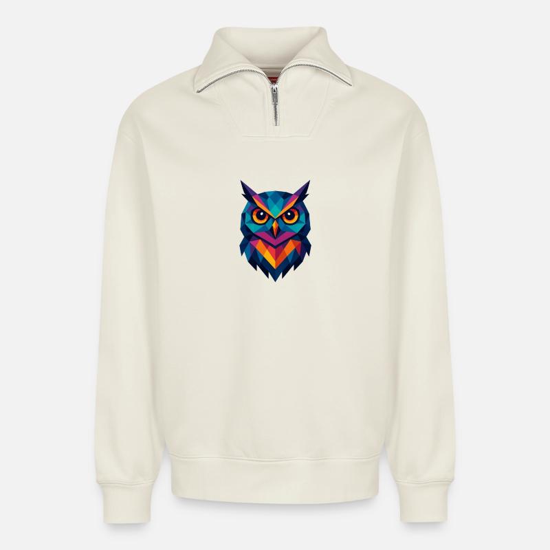 Eule | Eulenkopf Print - Relaxed Unisex Organic Half Zip Sweatshirt – von SPREAD - Naturweiß