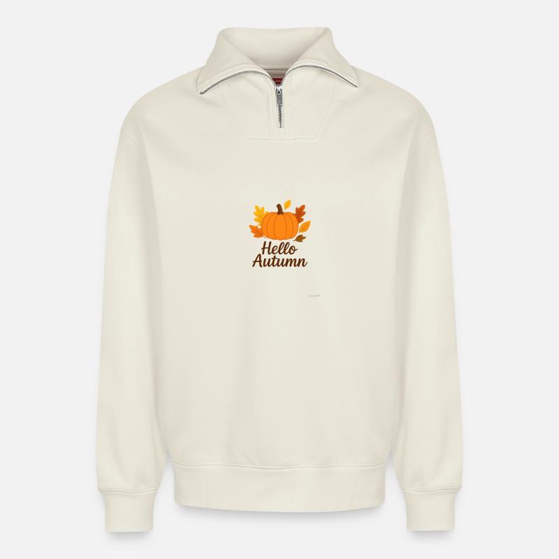 Herbstzeit  - Relaxed Unisex Organic Half Zip Sweatshirt – von SPREAD - Naturweiß