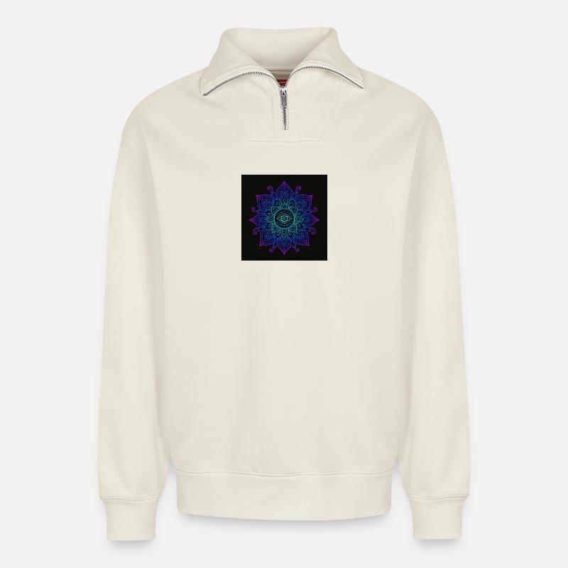 Auge im Neon Mandala - Relaxed Unisex Organic Half Zip Sweatshirt – von SPREAD - Naturweiß